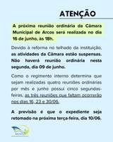 ATENÇÃO:  suspensão das atividades da Câmara a partir de amanhã, dia 05 de junho
