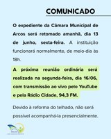 Atividades da Câmara Municipal serão retomadas nesta sexta,13 de junho